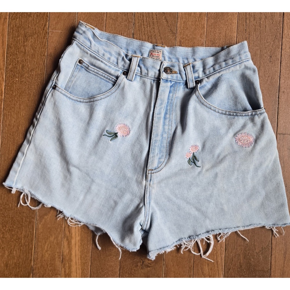 VTG 90s Floral Embroidered Cut-Off Shorts KikoMo High Waisted Sz 9/10 Boho